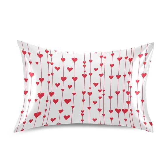 Satin Pillow Case Standard Silk Pillow Cover for Hair and Skin Envelope Closure Vertical Stripes Of Hearts 20"x26"