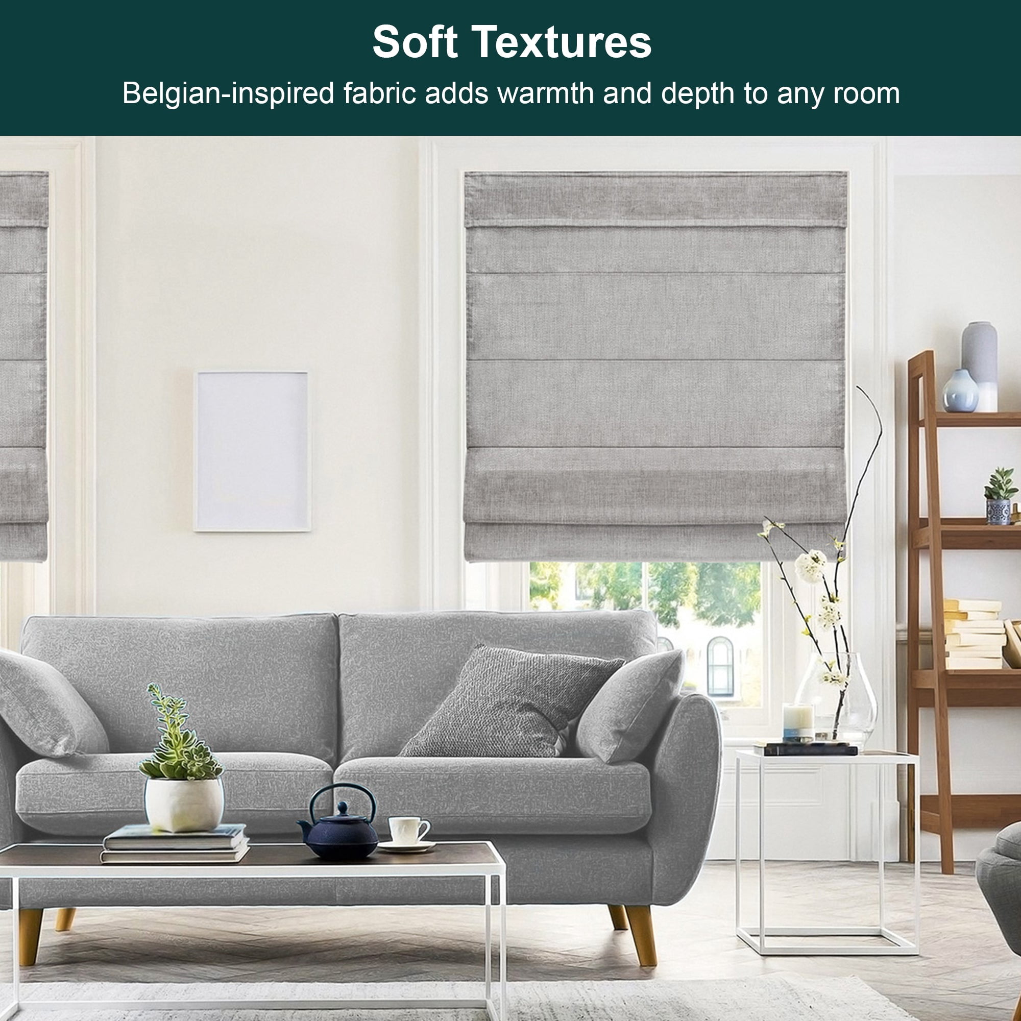 Chicology Cordless Roman Shade, Light Filtering, Belgian Denim, 35"W X 64"H