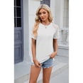 thumbnail image 2 of Anbech Women's Lace Splicing Blouse Shirt Splice Short Sleeve Loose Casual Bright Solid Color Tops, 2 of 9