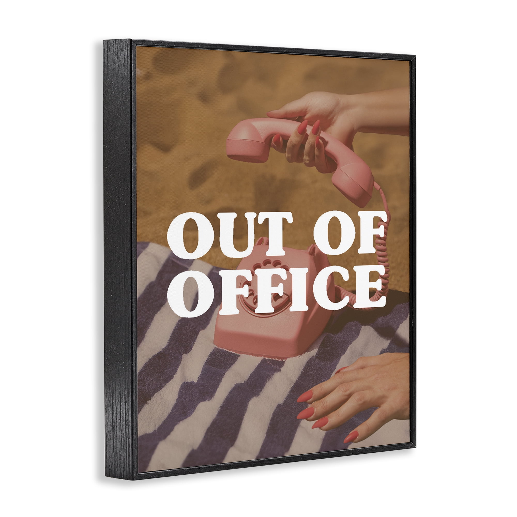Out of Office Pink Phone Black Framed Giclee Art, design by Lil' Rue