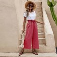 thumbnail image 4 of Idoravan Women's Plus Size Pants Fashion Women Solid Buttons Cotton And Linen Casual Loose Trouser Wide Leg Pants, 4 of 9