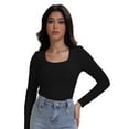 thumbnail image 3 of Casual Women's Long Sleeve Shirts Knit Fitted Stretch Scoopneck Basic Solid Tunic Tops, 3 of 6