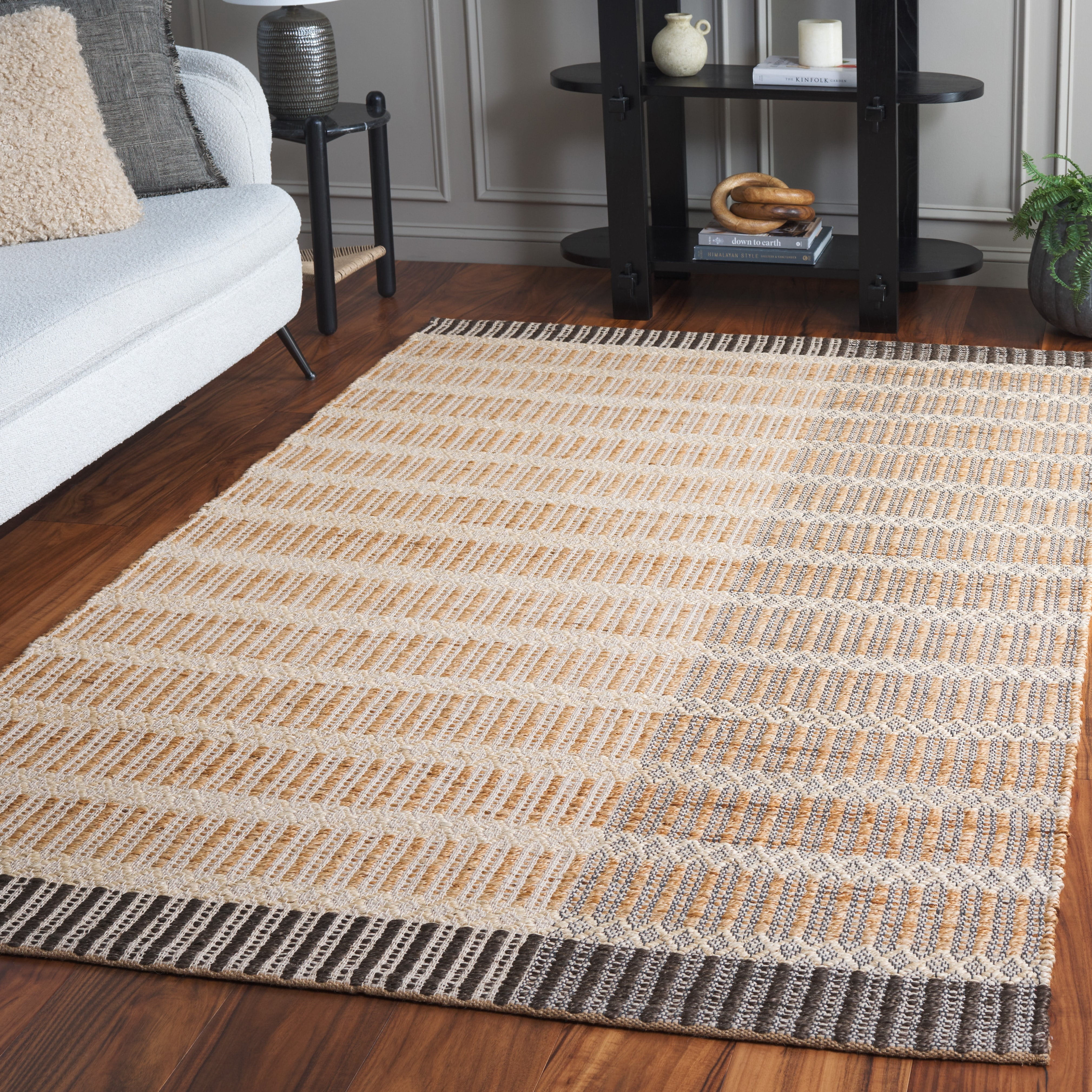 SAFAVIEH Natural Fiber Connor Striped Area Rug, Natural/Charcoal, 4' x 6'