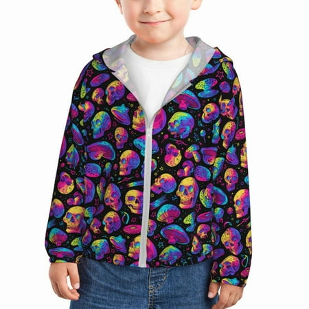 

Ocsxa Skull rainbow star mushroom Print Kids Active Zipper Sun Protection Jacket Boys Girls Hooded Cooling Shirt-3 Years