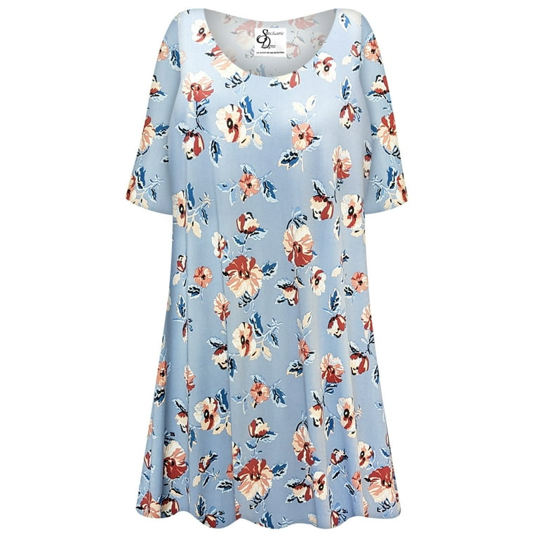 7x dress shirts Plus size 7x Womens Short Sleeve Blue Fields Designer Print Tunic Tops  Casual Loose Fitting Flowy Shirts Blouses