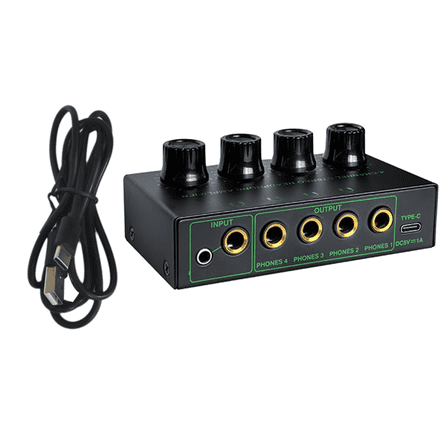 4 Channel Low Noise Stereo Audio Amplifier Professional Headphone Amplifier for Sound Mixer PC Guitar SET 1,1 x 4 Channel Amplifier 1 x Type-C cable,Black