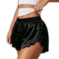 thumbnail image 7 of Women's Scalloped Satin Lounge Shorts Elastic Waist Summer Split Side Pajama Bottoms Loose Sleepwear Shorts, 7 of 7