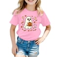 thumbnail image 2 of Kid Girls T Shirts Cartoon Moon Ghost Holding Pumpkin Cotton Short Sleeve Crew Neck Tee Tops for Party Pink 3-4 Years, 2 of 5
