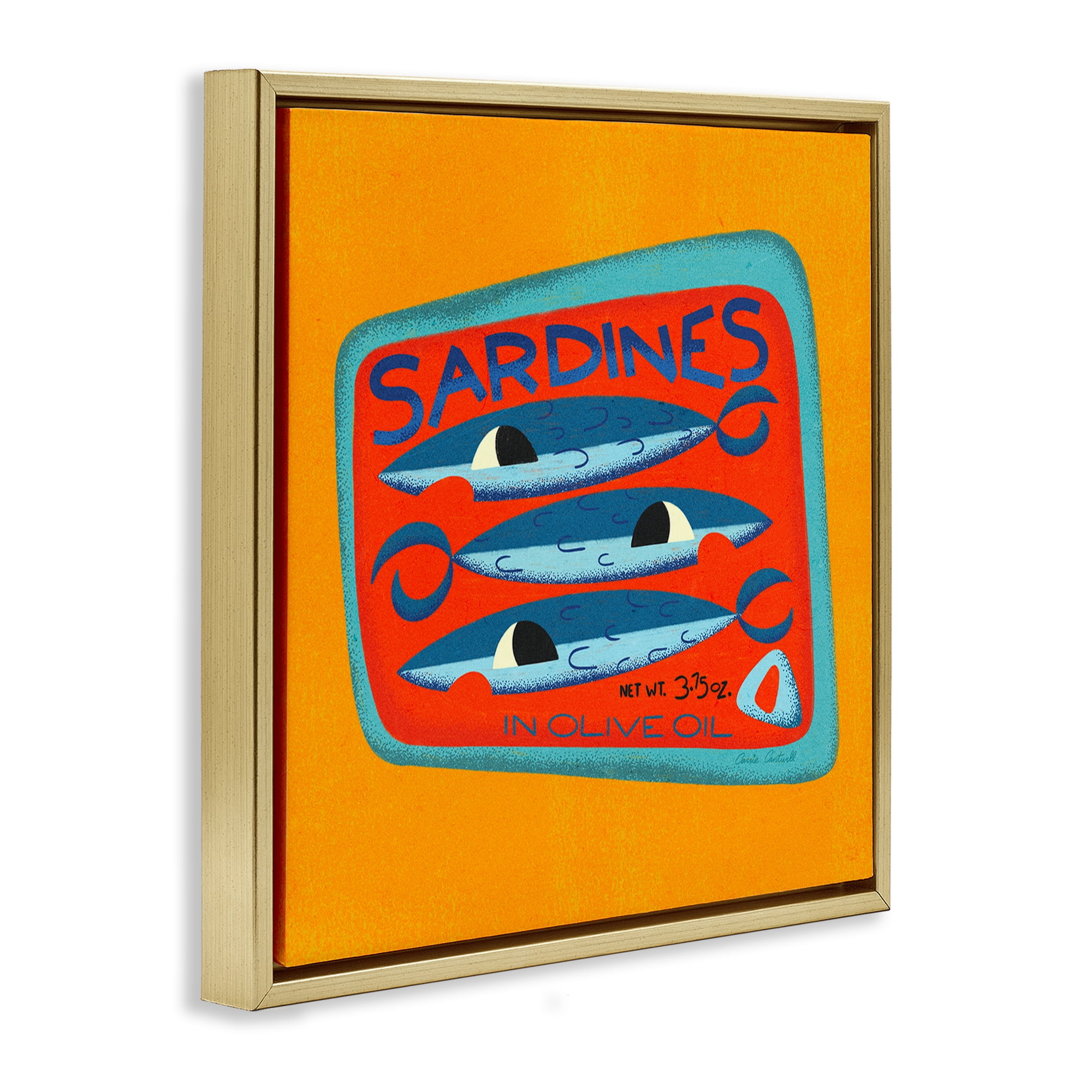 Stupell Industries Bright Hued Sardine Can Food & Beverage Painting Gold Floater Framed Canvas Art Print Wall Art, 25 x 25