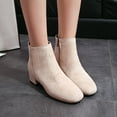 thumbnail image 2 of KIJBLAE Women's Ankle Boots Suede Low Heel Block Heel Booties Zipper Back Round Toe Winter Warm Shoes Beige 38, 2 of 7