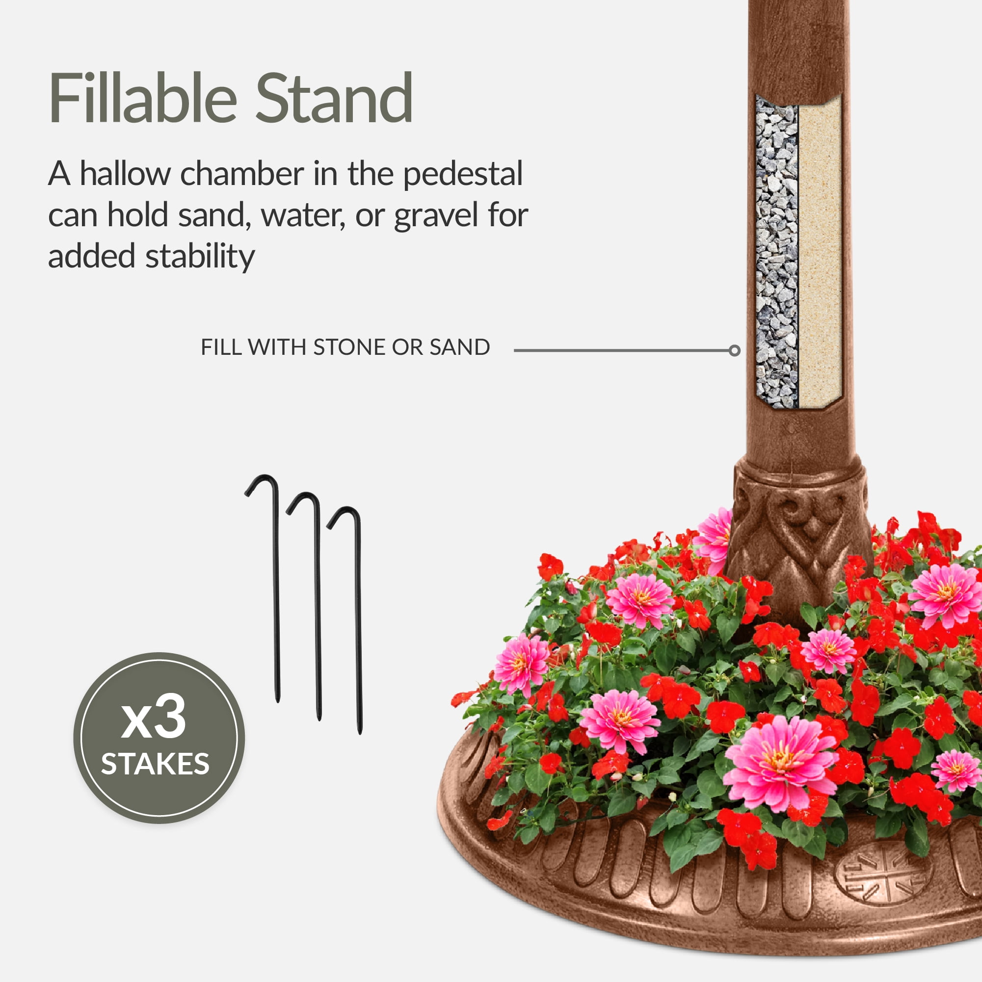 Best Choice Products Solar Outdoor Bird Bath Pedestal Fountain Garden Decoration w/ Fillable Planter Base - Bronze