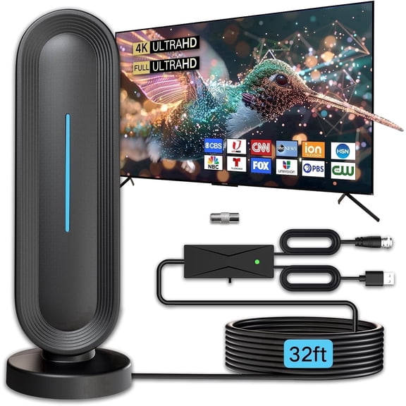 2026 Indoor Digital TV Antenna for Smart/Old TV – Long Range HD Digital Antenna with Amplifier, Free Local Channels, Easy Setup, Supports 4K/1080P HDTV, Perfect for Home, RV, Camping(32ft)