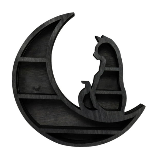 Estante de exhibición de pared de roca de cristal de madera, organizador de joyas, pared rústica multiusos Luna y gato