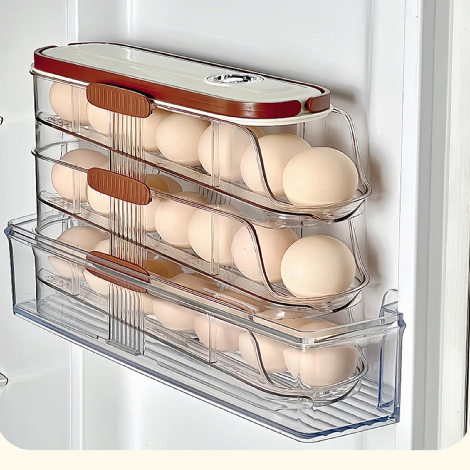 Egg Container for Refrigerator, Automatic Rolling Egg Dispenser, Stackable Thick Egg Storage Box