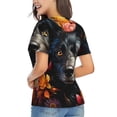 thumbnail image 3 of Vsdgher Colorful Floral Black Dog Women Shirts V Neck Short Sleeve Tops T-Shirt Basic Tees, S to 3XLSmall, 3 of 5