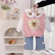 thumbnail image 1 of 1-5Y Children's Clothing 3Pcs Girls' Spring Outfit Cute Cartoon Bear Knitted Vest Shirt And Jeans Kid's Bell-bottoms Suit, 1 of 6