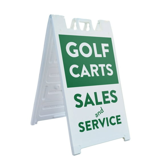 Golf Carts Sales and Service 24" x 36" Double Sided A-Frame Sidewalk Sign Includes 2 Installed Decals Foldable Portable White Signicade Sandwich Board Quality Products Reliable Repairs