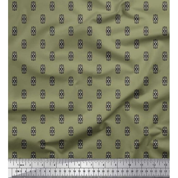 Soimoi Japan Crepe Satin Fabric Ikat Small Motif Shirting Print Fabric by The Yard 42 Inch Wide