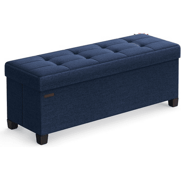 Storage Ottoman Bench, Foldable Foot Rest with Legs, 15 x 43 x 15.7 Inches, End of Bed Bench, Storage Chest, Load up to 660 lb, for Living Room, Bedroom, Entryway, Midnight Blue