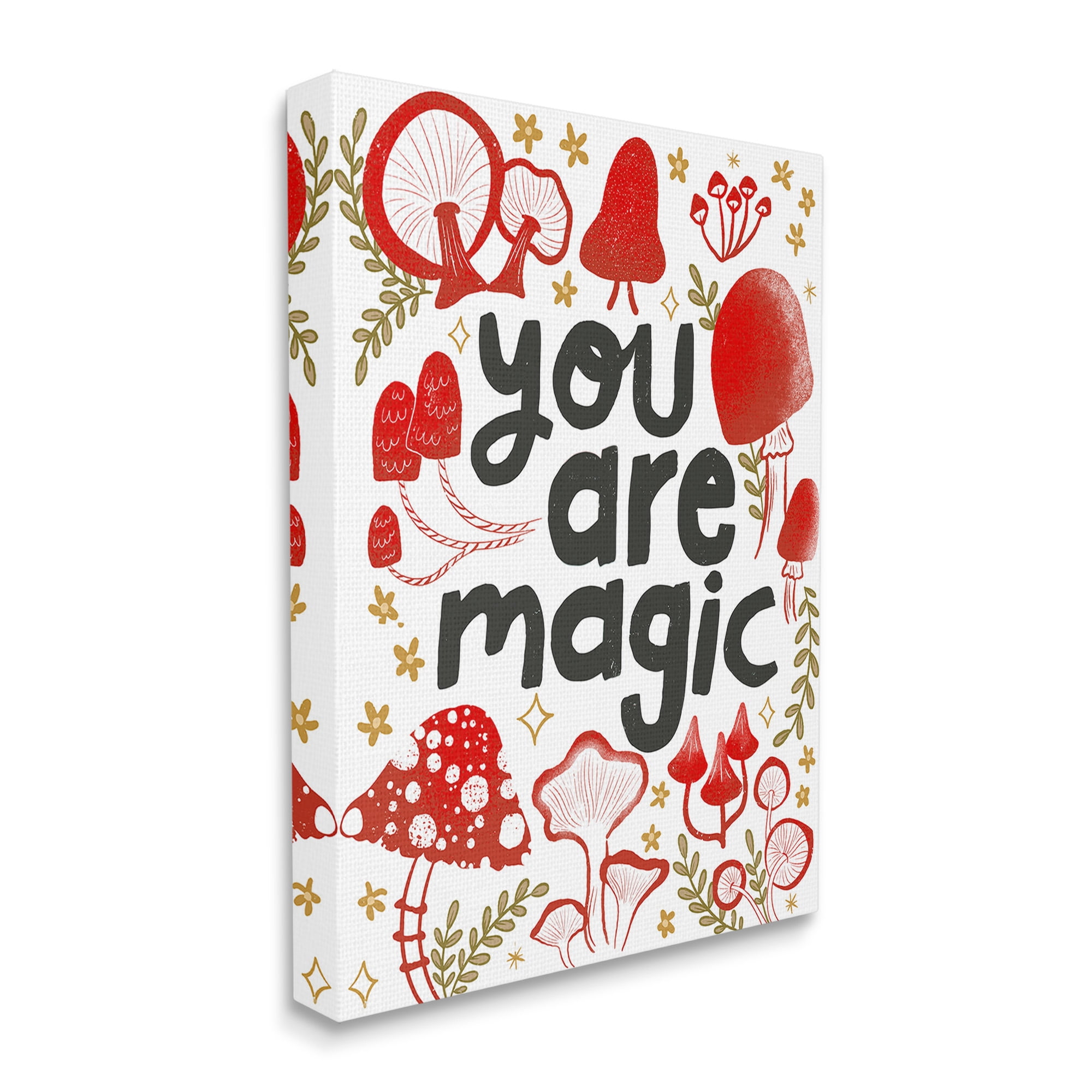 Stupell Industries Magic Phrase with Mushrooms Botanical & Floral Painting Gallery Wrapped Canvas Art Print Wall Art, 16 x 20