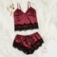 thumbnail image 3 of Gibobby Pijamas Mujer Verano Sexy Pijamas Conjunto de pijama de satén con pantalones cortos y tirantes de encaje sexy para mujer(Rojo,M), 3 of 5