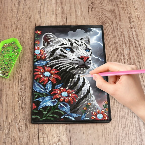 Diamond Painting Kit Notebook, Flower Leopard DIY Art Craft Kit, A5 Perfect Creative Gift, Diamond Decoration, Suitable for Painting, Writing and Notebook Use