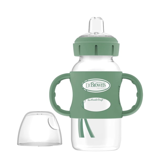 Botella Ancha Dr. Brown's Verde con Asas de Silicona, Boquilla Suave 270 ml para Bebés 6 Meses+