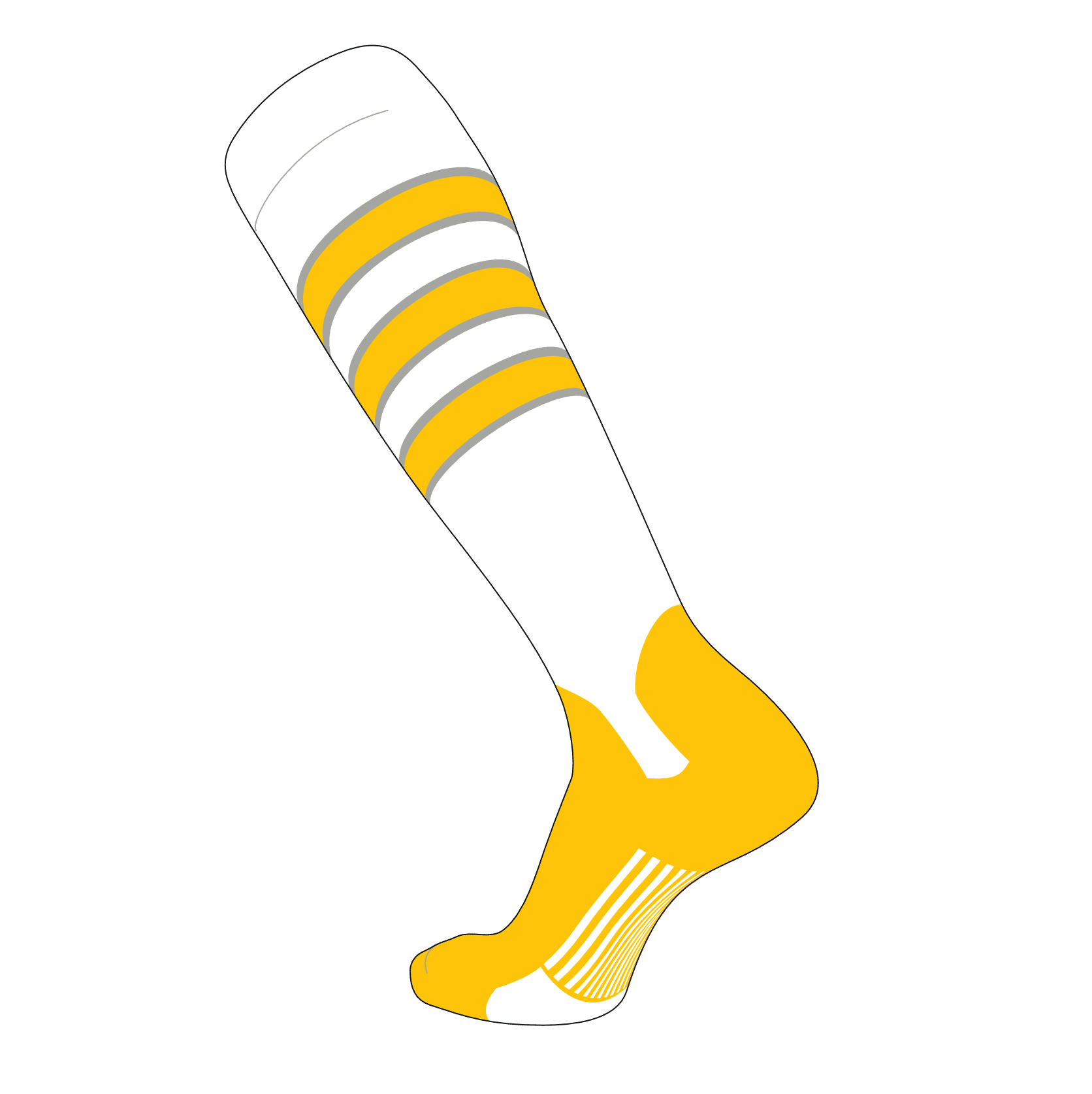 TCK Elite Baseball Knee High Stirrup Socks (D, 5in) White, Grey, Gold