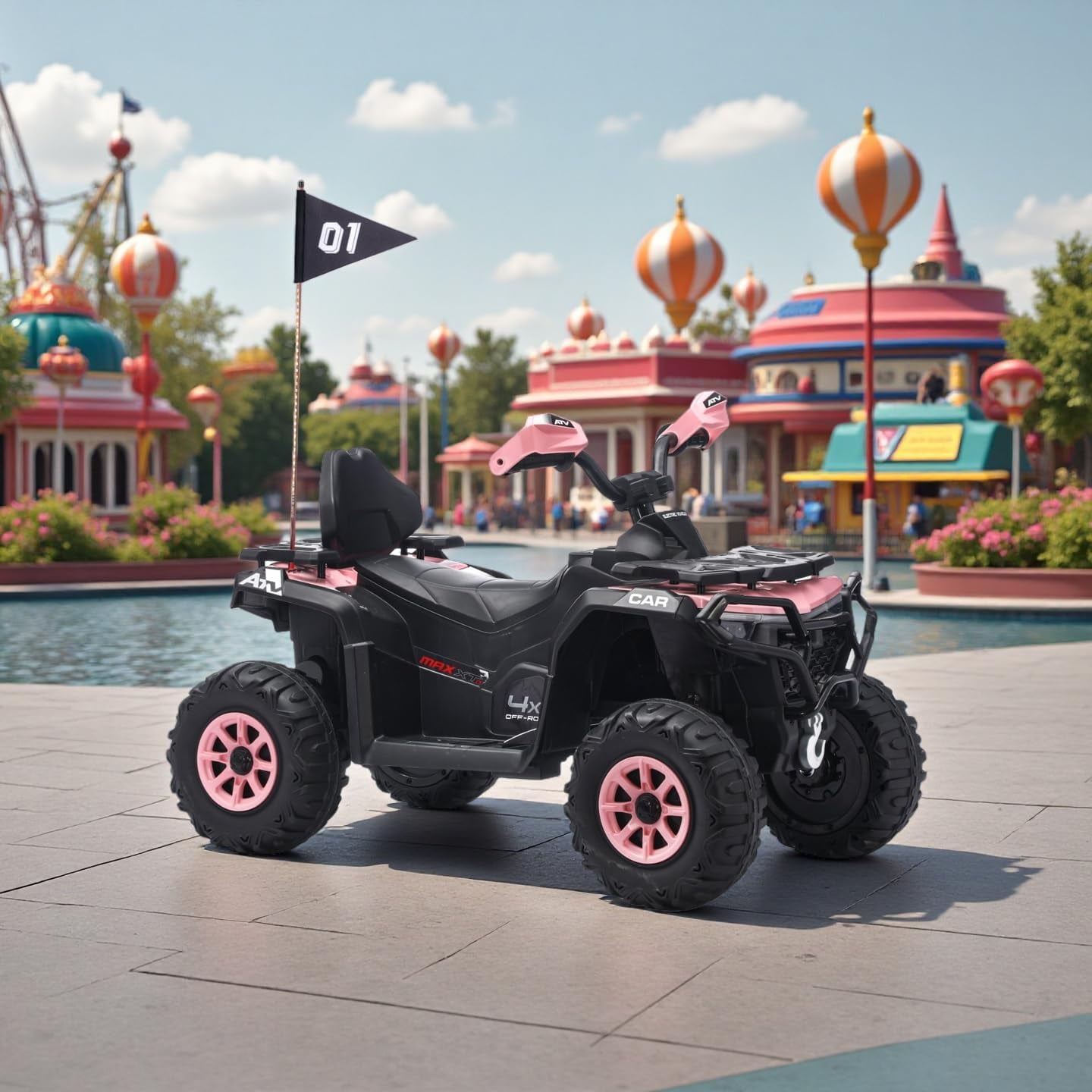 Historyli Powered Ride Ons,12V 4 Wheeler ATV,Ride on Eletric Motorcycle,2-Seater Electric Vehicle Toy Car with High&Low Speed,Music,Led Lights for 3-8 Years,Pink
