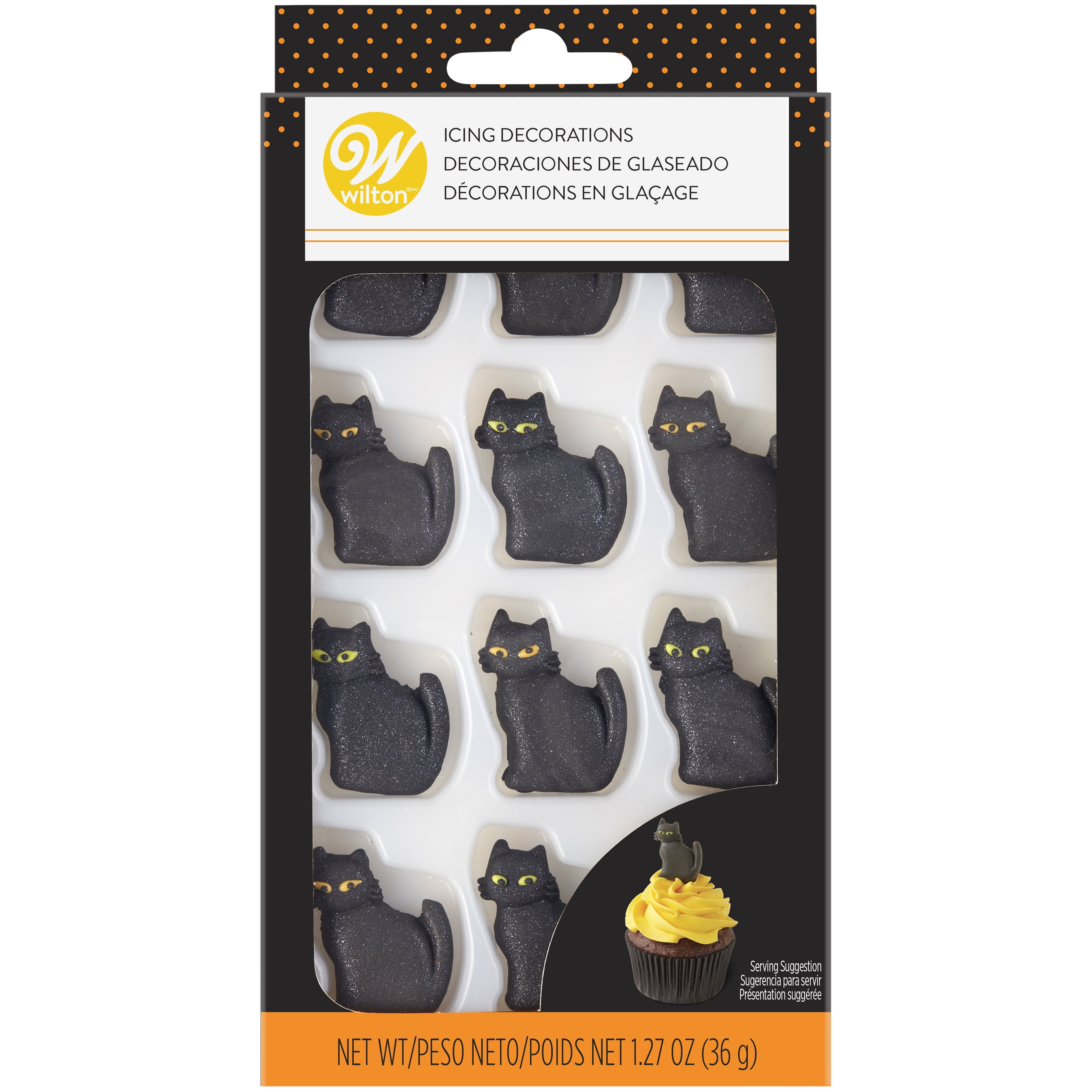Wilton Halloween Black Cat Icing Decorations, 12Count