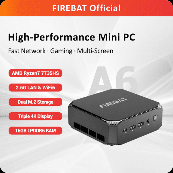 FIREBAT A6 Slim Mini PC, AMD Ryzen7 7735HS, 16GB, 512GB SSD, Black