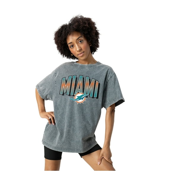 Women's Gameday Couture Gray Miami Dolphins Peak Performance Oversized Snow Wash T-Shirt