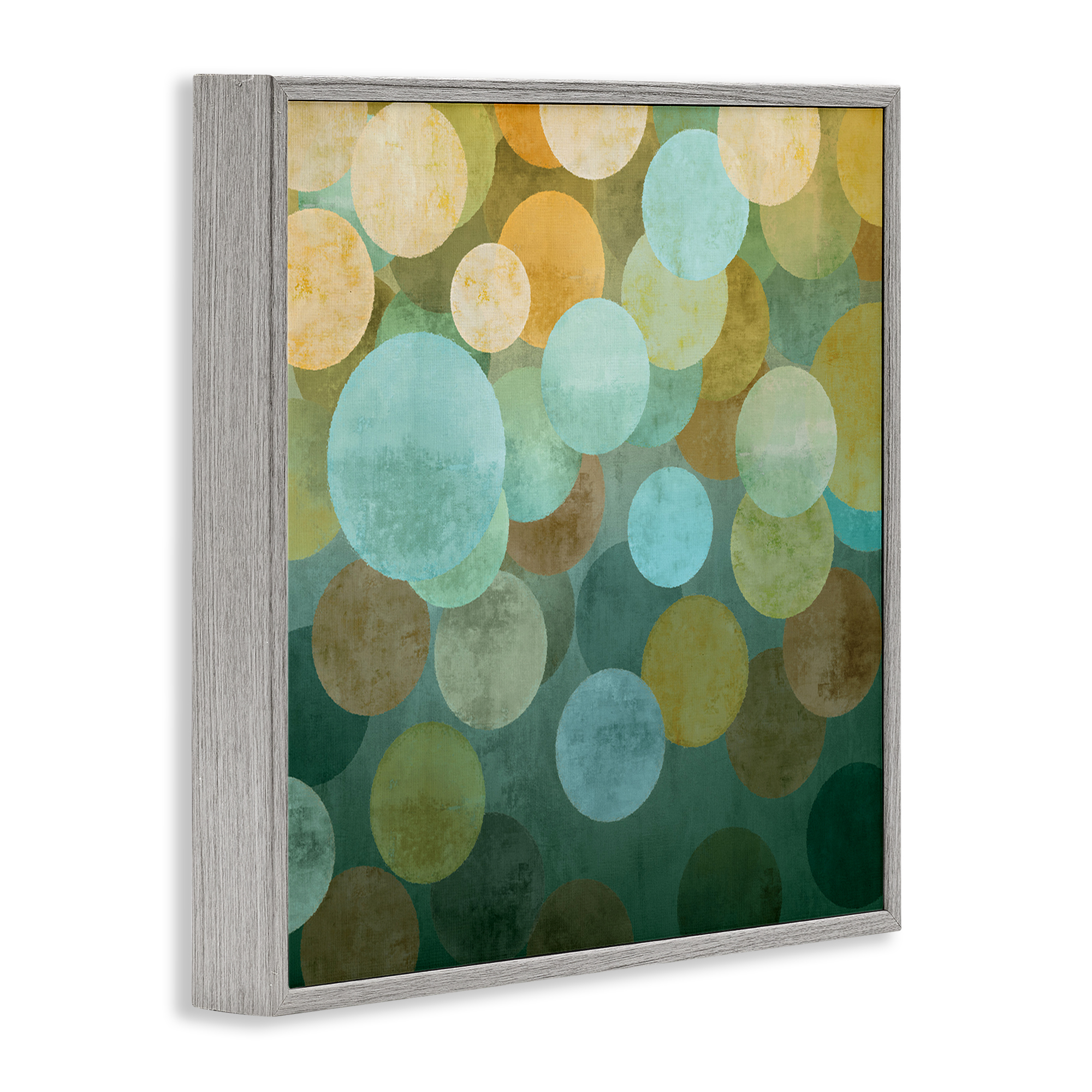 Stupell Industries Layered Green Circles Abstract Painting Gray Framed Art Print Wall Art, 24 x 24