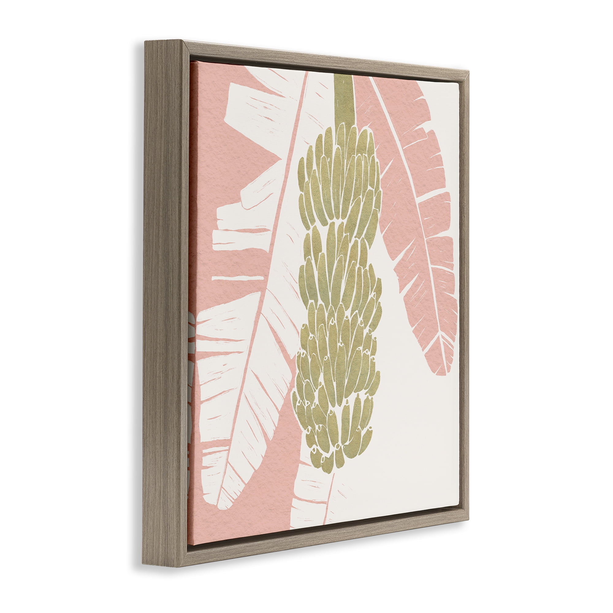 Stupell Industries Banana Bunch Amid Pink Leaves Brown Framed Floater Canvas Wall Art, design by Yuyu Pont