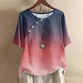 thumbnail image 2 of ShomPort Trendy Gradient Tops for Women Summer Vintage Button Blouses Round Neck Short Sleeve T-Shirts, 2 of 5