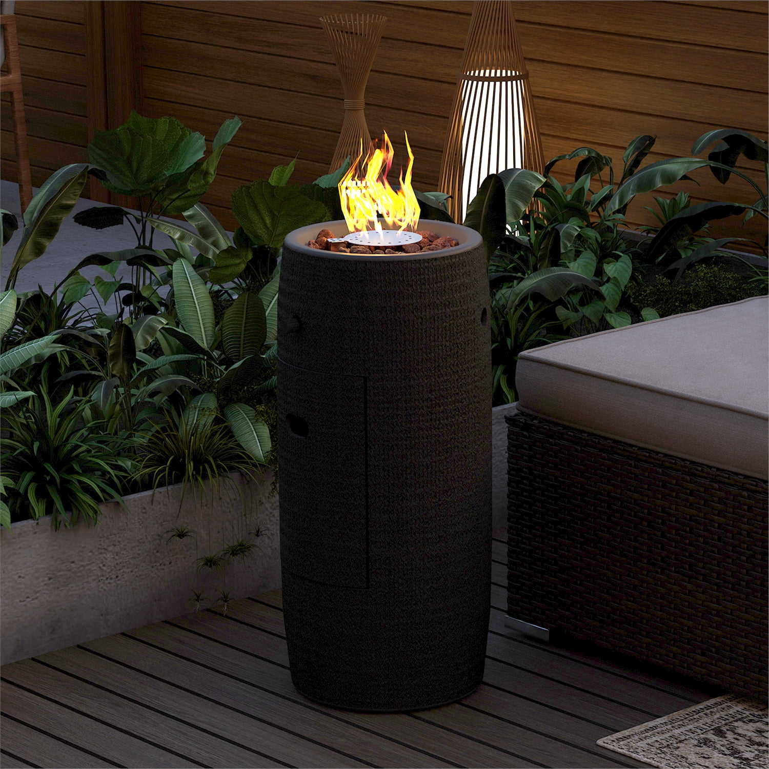 MOALCOFER 15,000 BTU Propane Fire Pit Table,11'' Round Graphite Base, Includes Lava Rocks, Waterproof Cover
