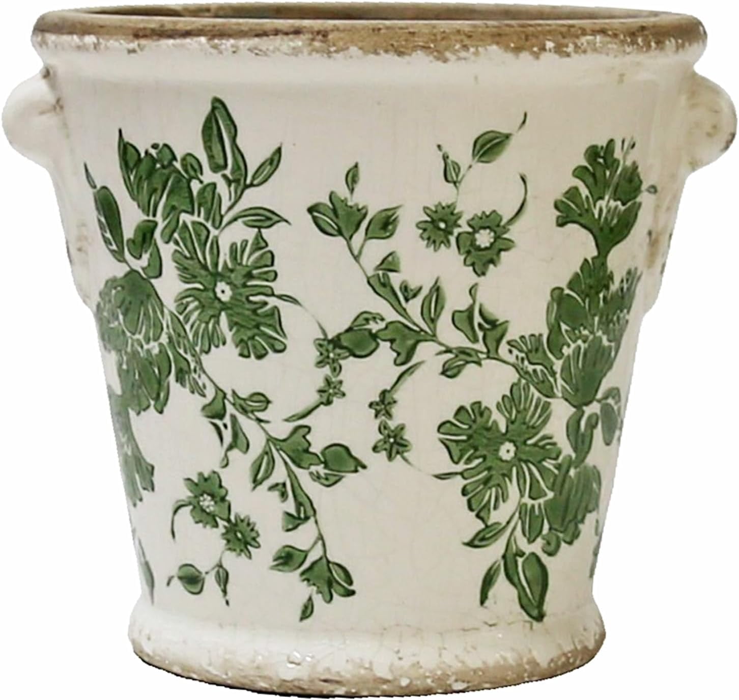 Vintage Planter Flower Pot Rustic Container with Handle Ceramic Ice Crack Plant Pot with Drainge Hole Decorative Planter for Indoor and Outdoor Tuscan Decor Vase Gardening Gift (Blue)