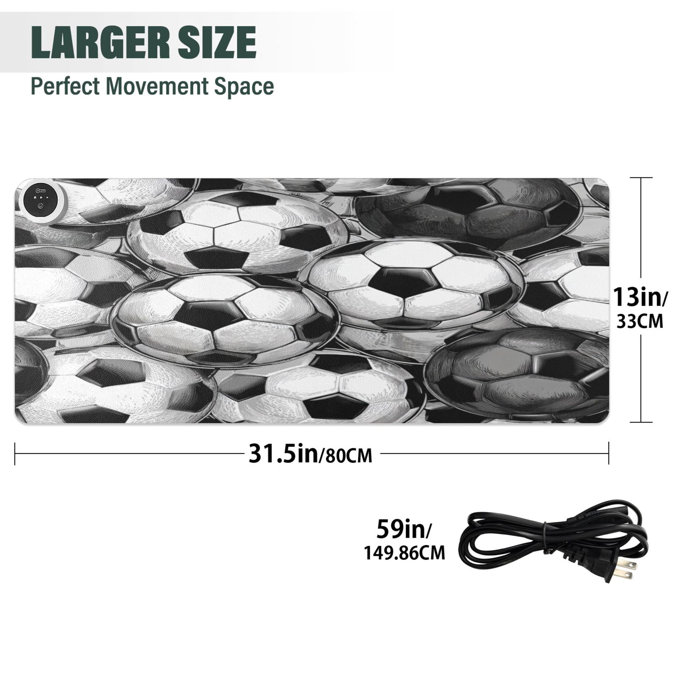 Large Heated Desk Mat Mouse Pad 31.5"x13"PU Leather Graphene Heating Desk Warmer with 3 Temperature Settings 110V US Plug Non-Slip Warm Pad for Home, Office, and Gaming Vintage Soccer Ball Collage