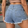 thumbnail image 2 of Lixiuxyad Womens Jean Shorts Mid-High Rise Casual Stretchy Ripped Distressed Cut-Off Summer Denim Shorts Sizes S-2XL,Blue, 2 of 7