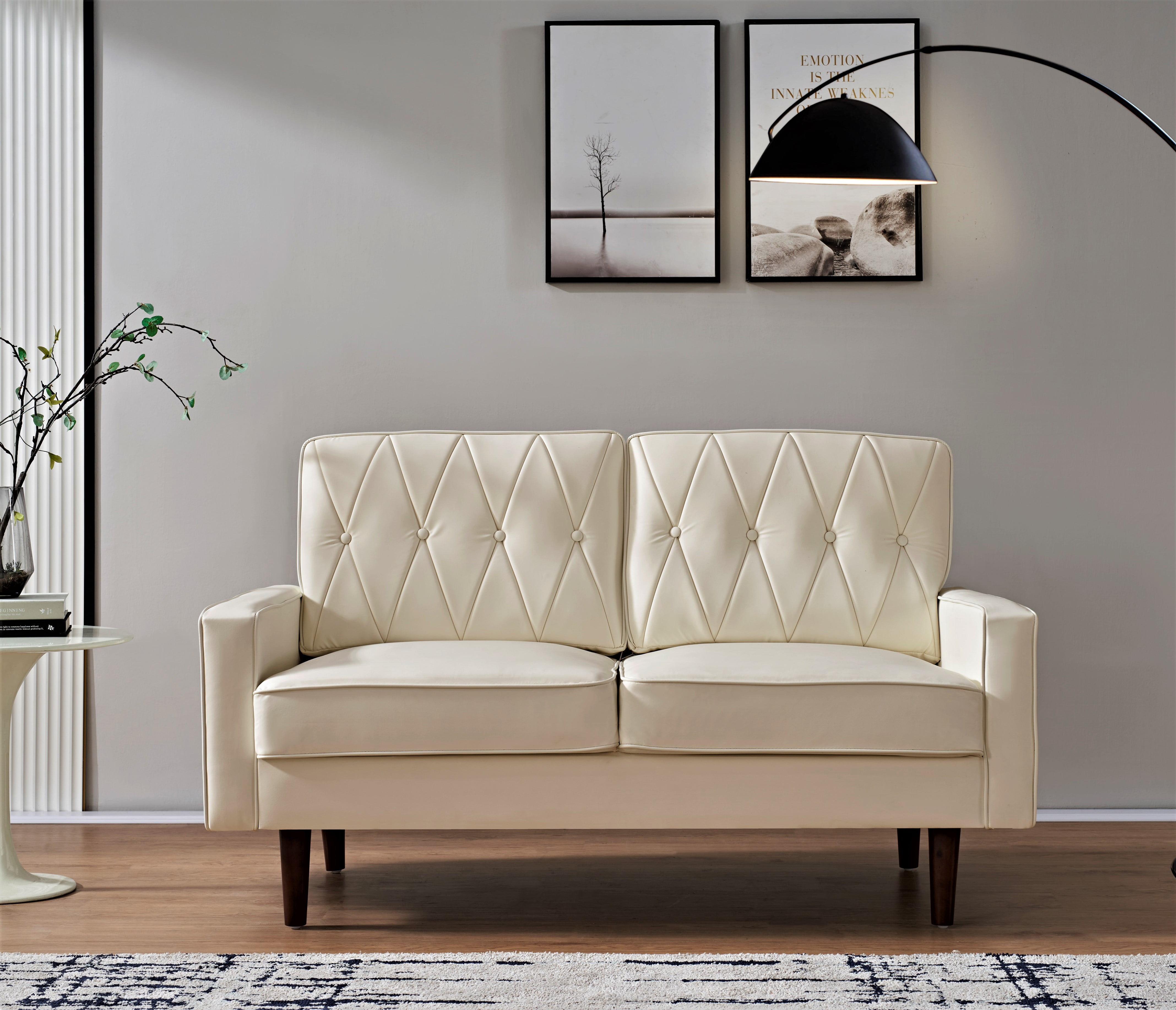 US Pride Furniture Acire Faux Leather Cushion Back 2Pcs Living Room Set, White