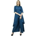 thumbnail image 5 of Phagun Indian Clothing Solid Teal Blue Asymmetrical Kurta Kurti With Palazzo Pant-12, 5 of 6