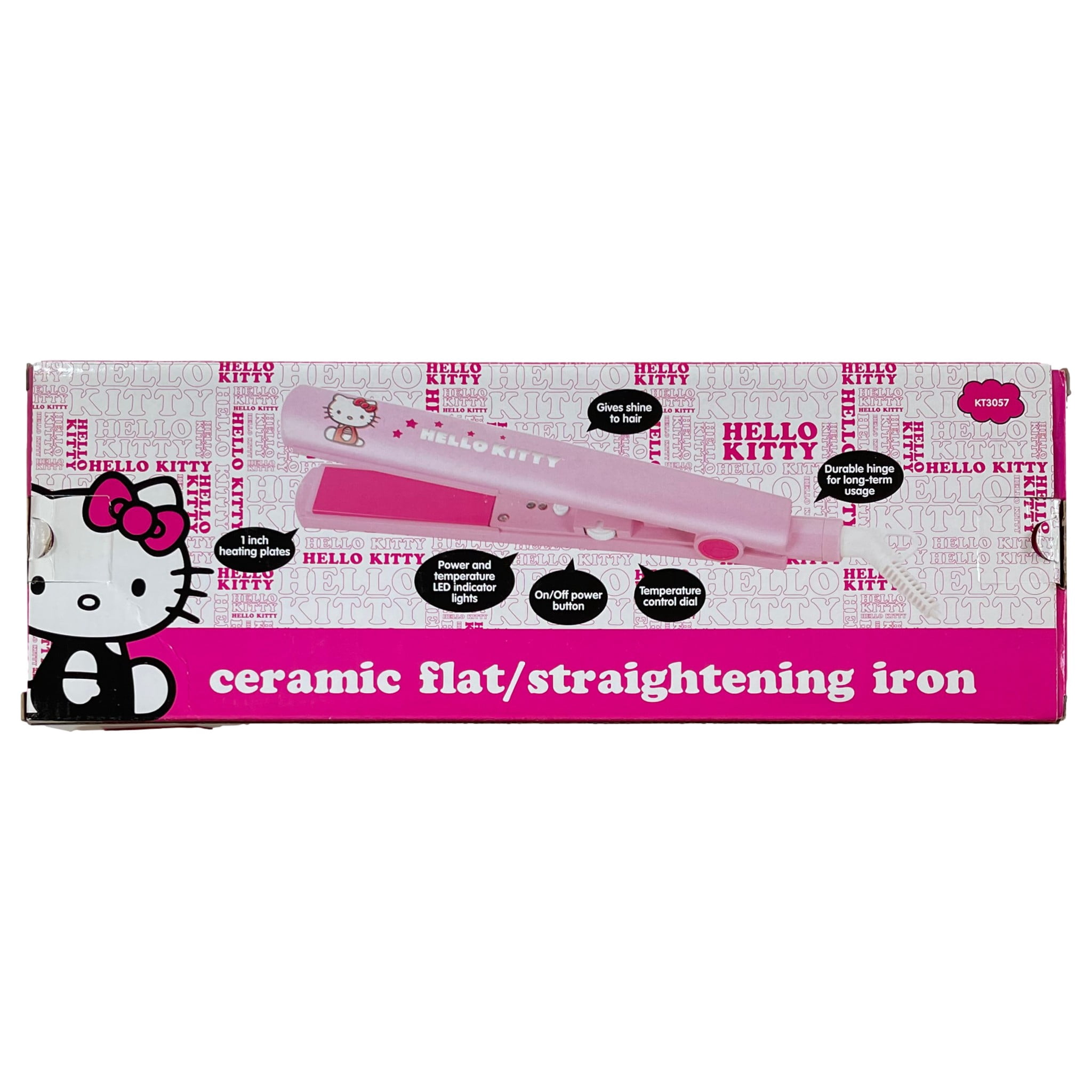 Hello Kitty KT3057P Ceramic Flat Straightening Iron(Pink)- New