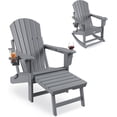thumbnail image 1 of Folding Rocking Adirondack Chair with Retractable Footrest & Cup Holder – Outdoor Patio Rocker with Ottoman, Grey, 1 of 6