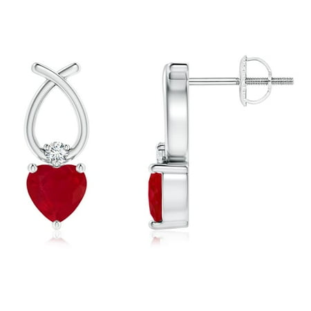 Heart Shaped Ruby Earrings - July Birthstone Earrings - Solitaire Heart Shaped Ruby Drop Earrings in 950 Platinum (4mm Ruby) - SE0964RD-PT-AA-4
