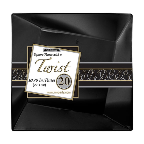 1 - Party Essentials 10.75" Twist Square Plates- Black 20 Ct.