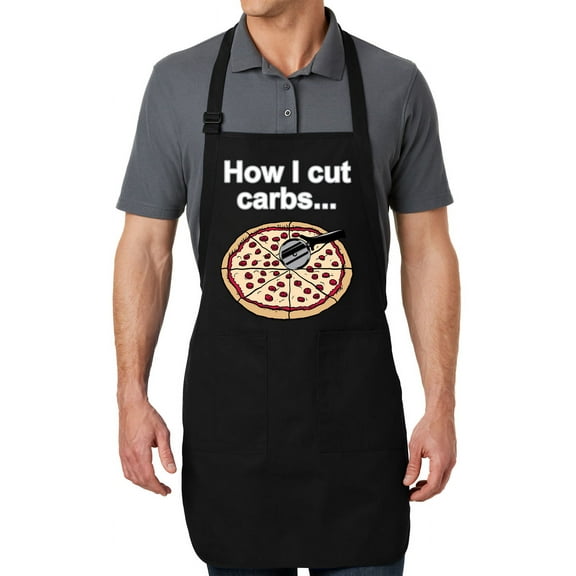 Men's Cut Carbs Funny Full-Length Apron with Pockets - Black