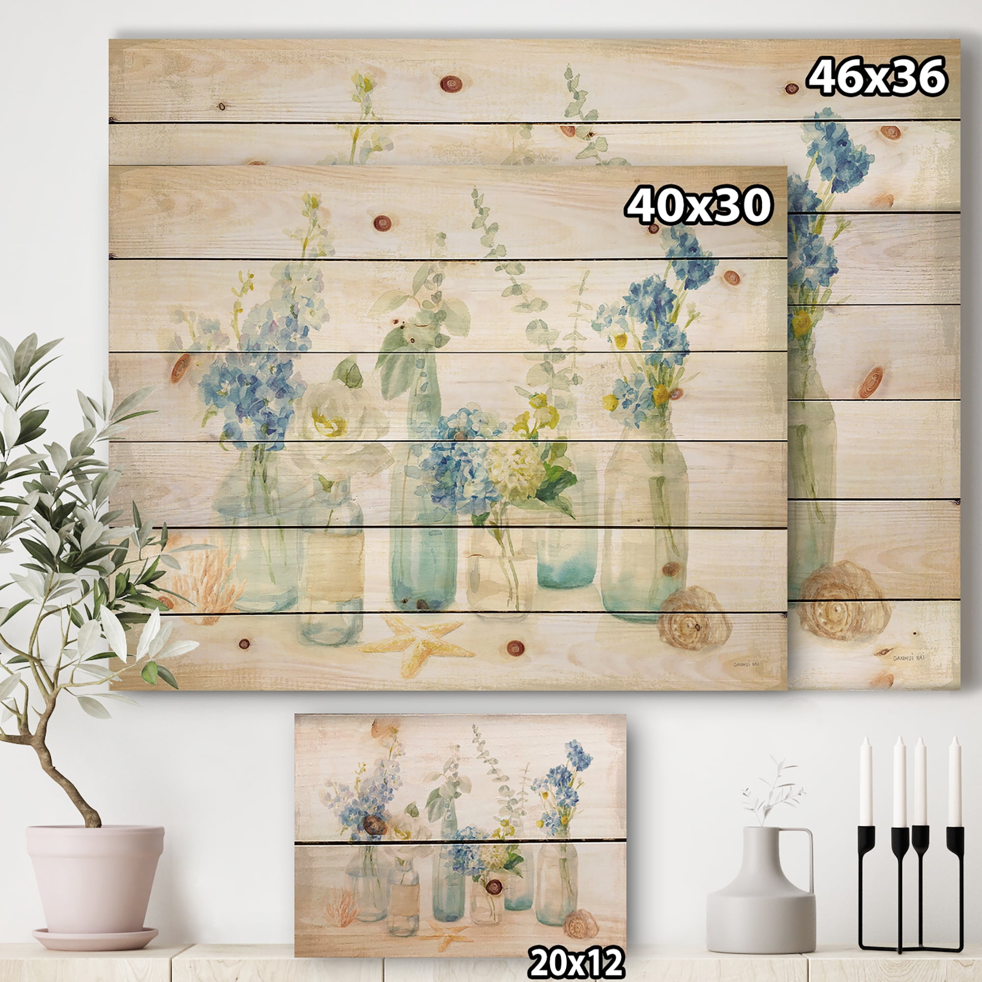 Designart 'Cottage Florals I' Farmhouse Print on Natural Pine Wood
