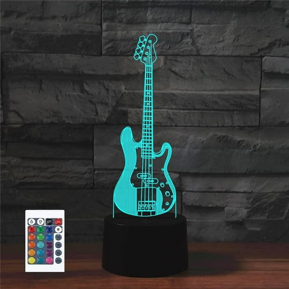 YSTIAN 3D Guitar Remote Control 16 Color Night Lights Illusion Acrylic LED Table Bedside Lamp