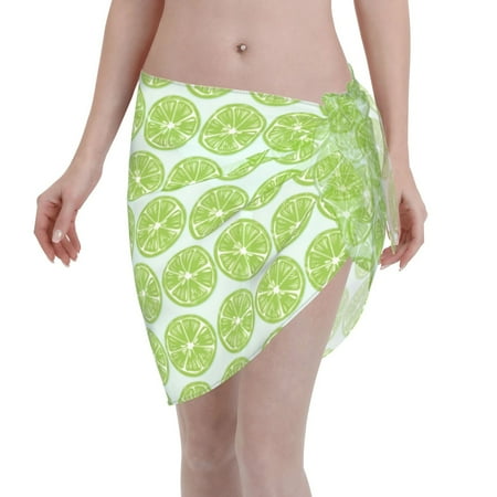 Disketp Green Lemon Slices Women Swimsuit Cover Up Short Chiffon Summer Beach Sarong Bikini Wrap Skirt Bathing Suit