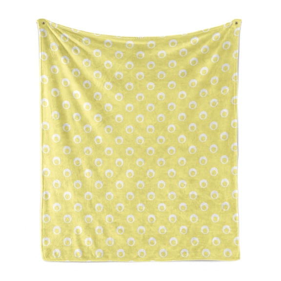 Yellow Polka Dot Soft Flannel Fleece Throw Blanket, Energetic Pattern of Round Motifs Simple and Design, Cozy Plush for Indoor and Outdoor Use, 50" x 60", Pastel Yellow and White, by Ambesonne